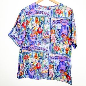 Vintage Vanessa Stevens Blouse | Size M| Floral Printed| Astract Printed Blouse